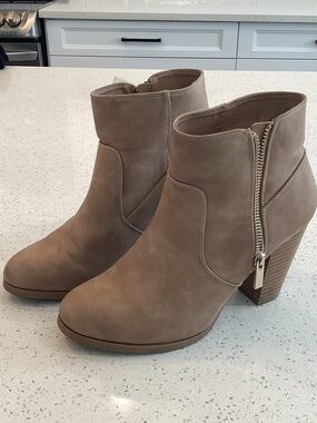 Call It Spring Taupe Suede-Look Ankle Booties with Side Zip